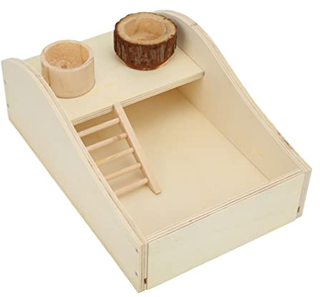 Hamster Sand Bath Dustfree Box, Trägrittrar Dusch och Grävning Av Sandbadkar med Klättrande Stege Skål Badrum för små Djur Som Hamstrar Mices Lemming eller Gerbils