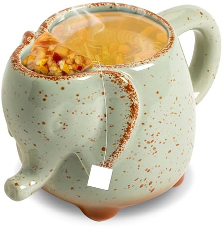 GOEDCH Tasse à Thé Éléphant: Tasse Éléphant avec Porte-Sachet de Thé,Tasse en Céramique en Forme de Tête D'éléphant pour Sachets de Thé, Sachets de Café, Jolie Tasse en Céramique en Forme D'animal