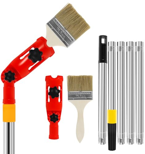 Multi-Angle Paint Brush Extender Tool with 6 Extension Poles, Paint Roller Extension Handle for Ceiling Walls, Universal Paint Pole Attachment Fits Brushes Scrapers Rollers, 1.75m Max Reach