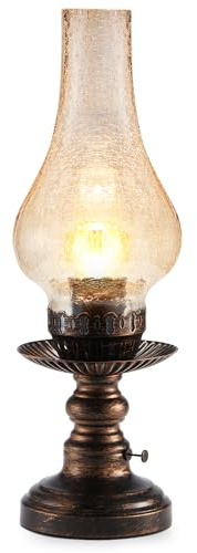UMEXUS Vintage Rechargeable Cordless Table Lamp, Small Battery Powered | Dimmer & Touch Control, Antique Amber Hand-Blown Glass, Retro Farmhouse Lamp for Bedroom, Living Room, Dining Table, Kitchen