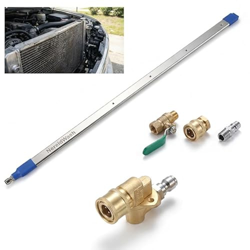 NereidWash Car Radiator Cleaning Wand, Dual-Use 24‘’ Water&Air Flush Cleaning Tool Max 4500PSI Pressure Washer Wands For Car Truck RV Radiator Gutter, Jetter Nozzle Flat Wand With Angles Coupler