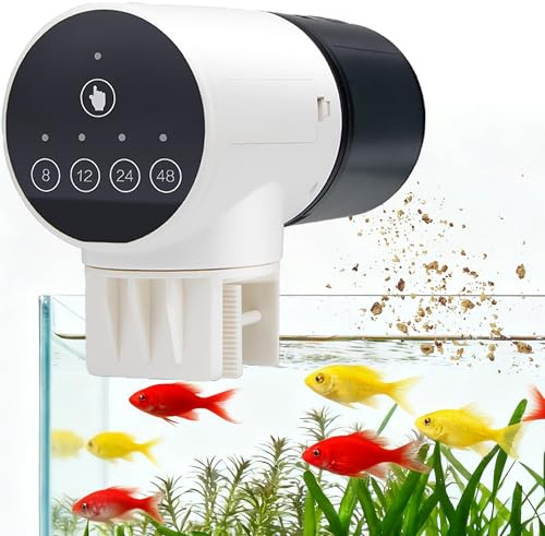 WDEC Alimentador Automático de Peces para Acuario, 200ml Comedero Automatico Peces para Tortugas Peceras, Alimentador con Temporizador y 2 Baterías, Vacaciones Alimentar el Acuario