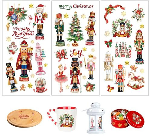 Joeyan Noël Autocollants Transfert adhésif, Casse-Noisette Rub On Stickers DIY Décoratifs pour Meubles,Artisanat,Cadeaux,Fêtes, 3 Pièces Film pour Bois,Verre,Métal,Porcelaine et Plastique, 29x14 cm