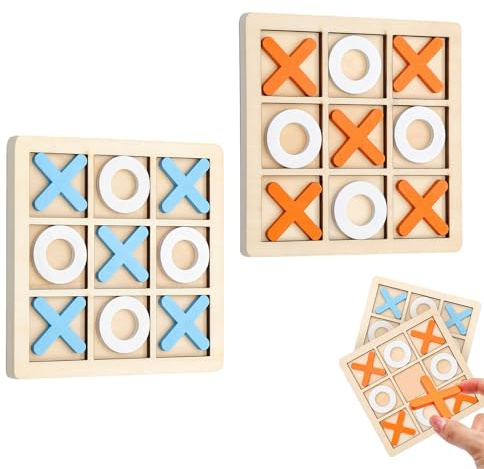 VINZOR Gioco in Legno Tris 2 Set, Classico Gioco da Tavolo per Bambini e Adulti, Gioco da Viaggio Compatto e Leggero 14x14 cm, Idea Regalo per la Famiglia