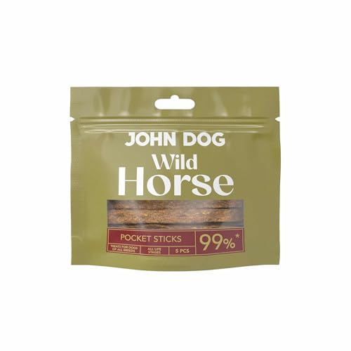 John Dog Leckerli Hund 99% Pferd - Monoprotein Hundesnack - Getreidefrei & Hypoallergen Snacks für Hunde - Gesunde Hundeleckerli für Training und Belohnung - Wild Pocket 5 Stück