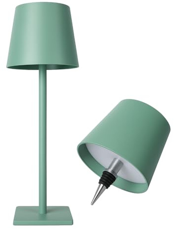 VIRTIME Lampada da Scrivania LED Ricaricabile Touch “Polar” – 3 Tonalità, Dimmerabile, Wireless, Attacco Bottiglia, Alluminio (Verde)