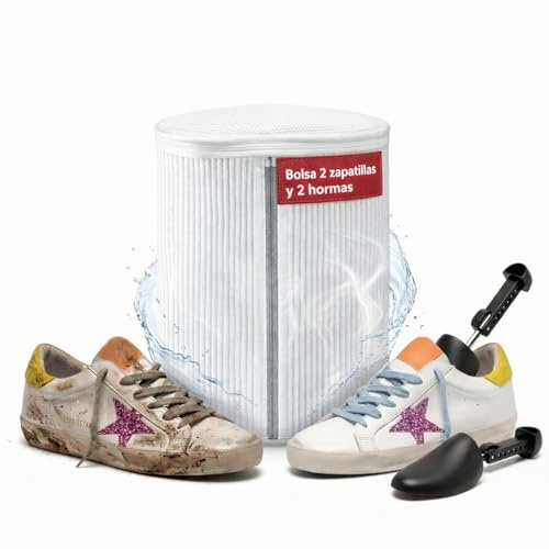 ANGAHE Bolsa para Lavar Zapatillas en Lavadora con Hormas y Malla Reforzada | Separador Plantillas y Cordones Bolsa Para Dos Zapatillas de forma independiente Protege la Forma y Evita Golpes en el Lavado