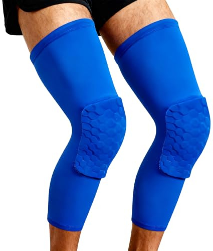 Hnonoxy 1 Paia Ginocchiere Basket, Ginocchiera a Compressione per Pallacanestro Calcio, Ginocchiere Anticollisione a Nido d'Ape, Morbido Ginocchiera Sportiva Portiere per Giovani Adulto (Blu, XL)
