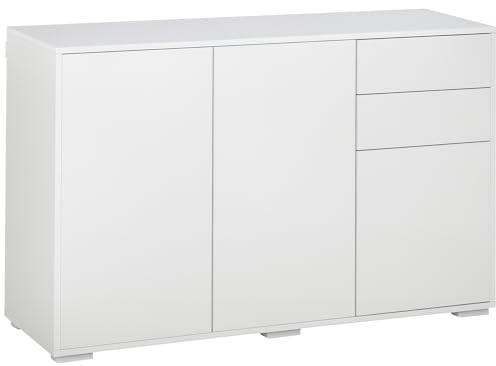 HOMCOM Kommode 2 Schubladen und 3 Türen Sideboard 117 x 36 x 74 cm Weiß | Verstellbaren Ablagen, Aufbewahrungsschrank, Schubladenschrank, für Wohnzimmer Schlafzimmer