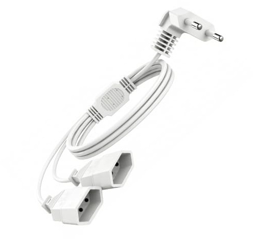 VINATO Prolunga Elettrica 2 in 1 con Spina Piatta 90°, 0,5 m, Multipresa Extra Piatta 250 V/2,5 A, Cavo Corto per Spazi Stretti, Bianco