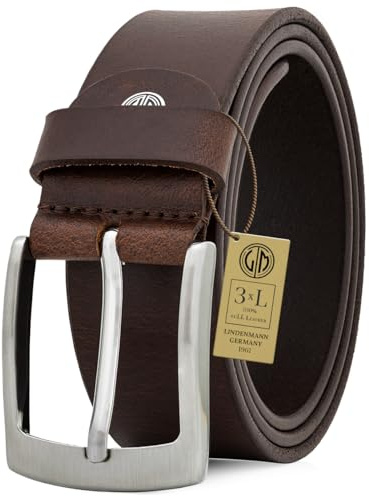 Lindenmann Cintura in Pelle per Uomo, Pelle Pieno Fiore XXL, 2 Colori, Nero/Marrone Scuro, Colore: Marrone, Taglia: 120