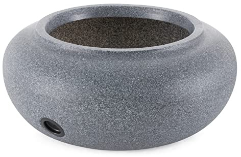 HC Companies Versatile 21 Inch Round Natural Decorative Plastic Outdoor Garden Hose Storage Pot with Side Hole for Faucet Connection, Granite