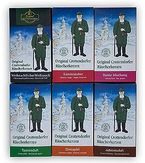 Crottendorfer Räucherkerzen Weihnachtsdüfte 6er Pack (6 x 24 Stück) – Weihnachtlicher Weihrauch, Kaminzauber, Bunte Mischung, Tannenduft, Zimtapfel, Adventsduft – Höhe 2,7cm, Ø 1,2cm – 15 Min. Brennd.