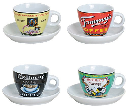 Espressotassen Set Bunt Aus Porzellan 4 Tassen Inkl Unterteller In Weiß Modern Retro Design