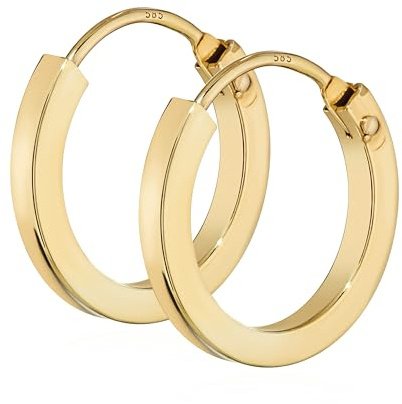 NKlaus Creole 585 Gelbgold, flache Ohrringe für Damen, 14mm, 2 Stück