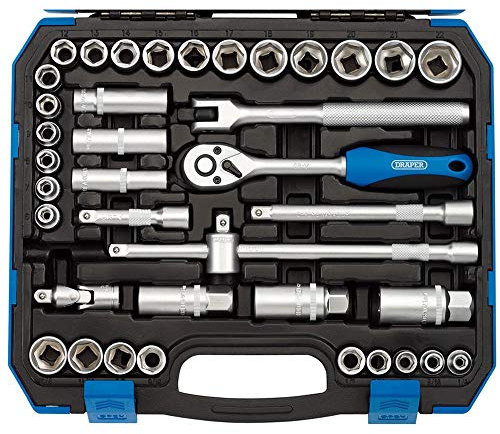 Draper 39 Piece Set Square Drive Combined mm/AF Socket 3/8 Length - DIY Home Workshop Professional & Car Kit