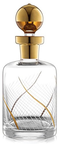 Handgefertigt Kristall Glas Dekanter mit Details & Stopper, Tumbler/Karaffe für Damen und Herren – Krug für Whiskey, Whisky, Scotch, Spirituosen, Wodka oder Wein, 27,9 cm Höhe, 41 OZ gold