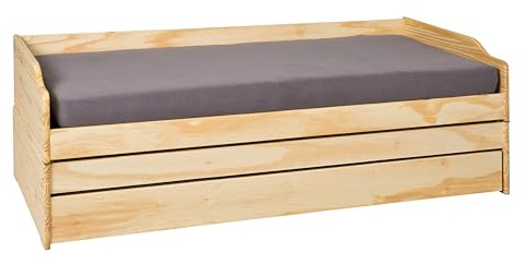 Inter Link Lit multi-fonctions 3 en 1 Lit gigogne 90x200 cm Bois Massif naturel