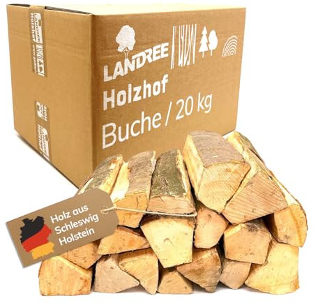 Landree Kaminholz Buche 20 kg für Kamin, Kaminofen, Lagerfeuer, Feuerschale und Ofen, 30 cm Scheitlänge, kammergetrocknet, Holz, Brennholz, Wood vom Familien-Holzhof aus Schleswig Holstein