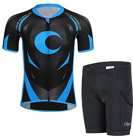 LPATTERN Kinder Radsport Bekleidung- Jungen/Mädchen Fahrrad Trikot-Set(Trikot Kurzarm+ Radhose)/ Radtrikot Kurzarm/Radhose Kurz, Blau und Schwarz(Anzug), Gr. 128/134(Herstellergröße: XL)