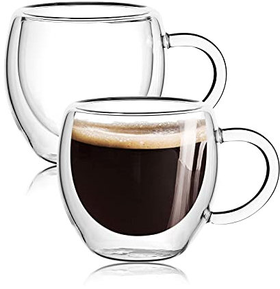 Set di 2 tazzine da caffè espresso con manico, 70,9 g, trasparenti, bicchieri da caffè espresso, tazze isolate a doppia parete, adatte per macchine da caffè espresso, adatte per macchine da caffè