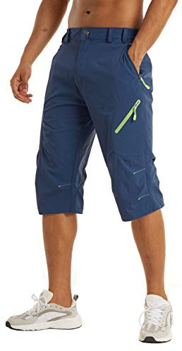 KEFITEVD Pantalones Cortos Secado Rápido Tres Cuartos para Hombres Pantalones Cortos Ciclismo Transpirables 3/4 con 4 Bolsillos,Azul Real,32