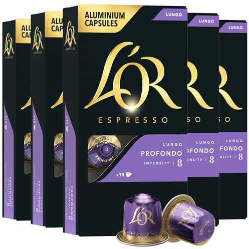 L'OR Profondo Lungo Lot de 50 capsules d'expresso en aluminium à portion unique compatibles avec le système L'OR Barista et les machines Nespresso originales