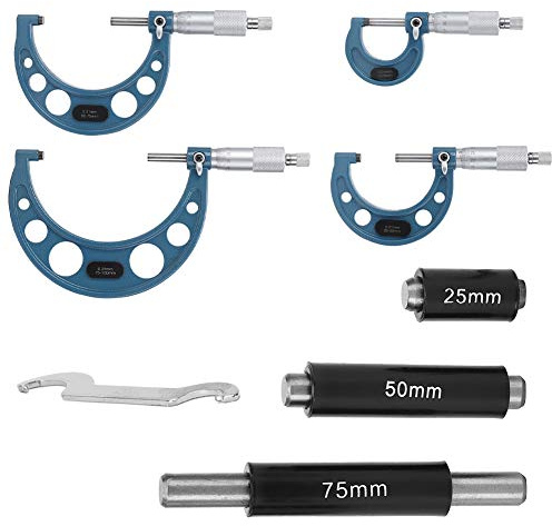 Hyuduo ensemble de Micromètres Digimatic, Micromètres Extérieurs 4 Pièces 0-100Mm, Outil de Mesure de Diamètre Extérieur Haute Précision en acier à Roulement,micromètre
