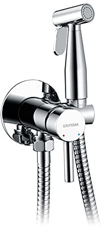 GRIFEMA Doccia per Bidet Portatile, Rubinetti per Bidet con supporto, Miscelatore Bidet ad Acqua Calda e Fredda, Cromo, Argento, G154-1