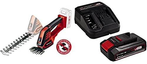 Einhell Tijeras para césped y arbustos a batería, GE-CG 18/100 Li- Power X-Change, 18 V, 10 cm de Ancho de Corte, 20 cm de Longitud de Corte, Incluye 1 batería de 2.5Ah y Cargador Individual