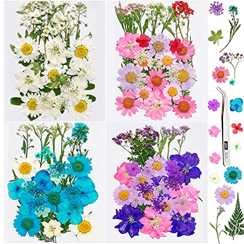 VEGCOO 140 pcs Getrocknete Blumen Natürliche Gepresste Blumen Epoxidharz Set, Getrocknete Blüten für Resin, Gemischte Getrocknet Trockenblumen Deko für Kunst Basteln DIY Harz Scrapbooking Lesezeichen