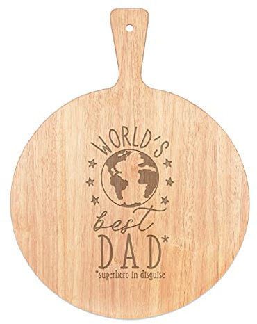 World's Best Dad Pizza Board Paddle Serving Tray Handle Round Wooden 45x34cm