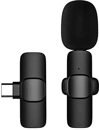 Funien Mini Lavalier Mikrofon Clip-on Omnidirektionales Mikrofon Sender Empfänger Mikrofonsystem mit Windschutz Typ-C Port Ersatz für Smartphone Live Stream Interview Aufnahme