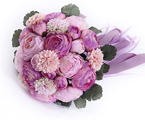 YXSH Bouquet De Mariée De Mariage Violet Clair Océan Pivoine Bouquet Fleur Bouquet De Mariée Mariage Boule De Fleurs Photoshoot De Mariage pour Centres De Table De Mariage