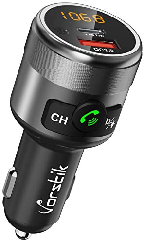 Transmetteur FM Bluetooth Adaptateur, Vorstik C81 QC3.0 USB Chargeur de Voiture sans Fil Mains Libre Adaptateur Radio Double clé USB & Chargeur avec Écran LED pour appareils iOS et Android