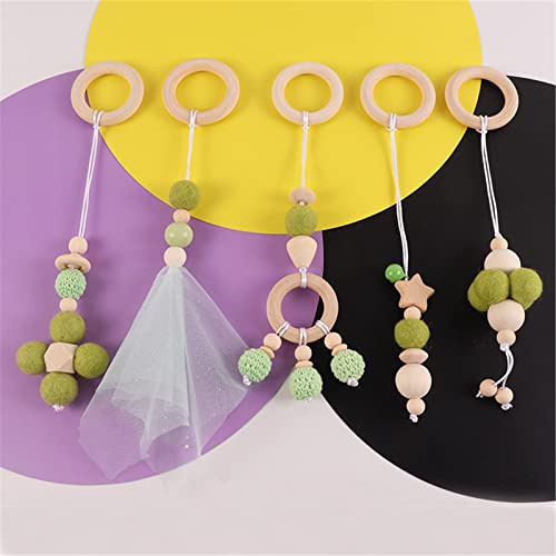5 teiliges Baby Gym Spielzeug, Baby Spielbogen Anhänger, Baby Spielzeug Set Holzspielzeug zum Aufhängen Spielzeug für Kleinkinder Fitnessstudio Aktivität (Grün)