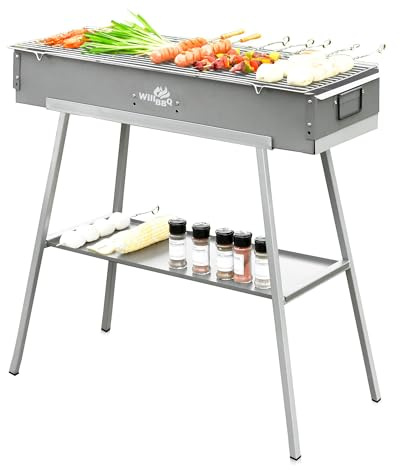 WILLBBQ Holzkohlegrill, tragbarer Outdoor-Grill mit zwei Lüftungsschlitzen | 80,3 x 26,2 x 13 cm Grill mit robustem Rahmen, ideal für Camping, Heckklappe, Terrasse, Strandgrillen und Kochen im Hinterhof