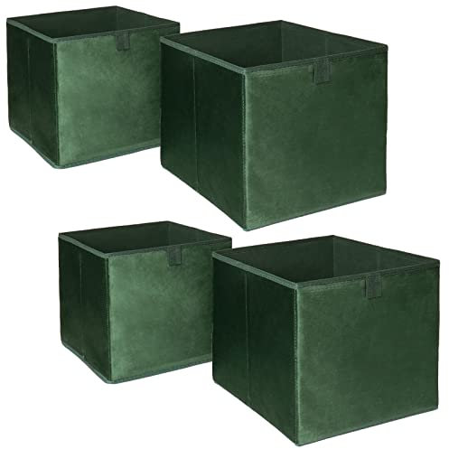 OHS Pack of 4 Matte Velvet Storage Boxes Set Home Bathroom Clothing Collapsible Foldable Toys Pop Up Folding Cube Box, Forest Green