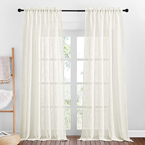 PONY DANCE Leinenoptik Vorhänge Boho Halbtransparente Gardinen Hellbeige | 2er Set, H240xB132cm, Luftig, Lichtdurchlässig, Sichtschutz, mit Stangedurchzug, für Schlafzimmer Wohnzimmer Kinderzimmer