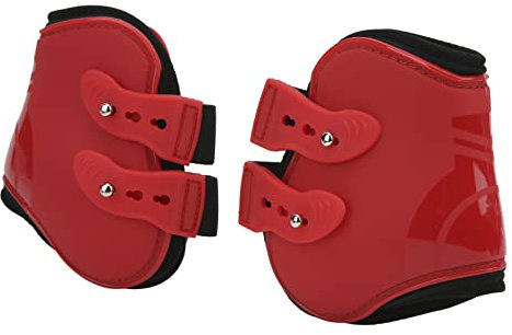 NDNCZDHC Pferde-Sehnenschoner-Set, Hinterbein-Fesselkappe, Sicher, Weich, Verschleißfest, PU-Neopren-Schale, Sehnenschutz-Gamaschen Für Pferde, 1 Paar, Rot(XL)