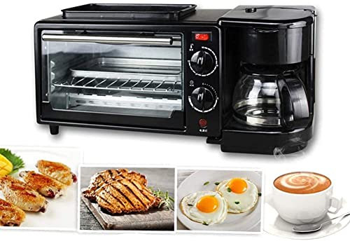 CAZARU Forno a convezione da appoggio, Include teglia da Forno in Acciaio Inox, Macchina per la Colazione elettrica 3 in 1, caffettiera Domestica, Pizza, Uova, crostata, Padella, Macchina per Il Pane
