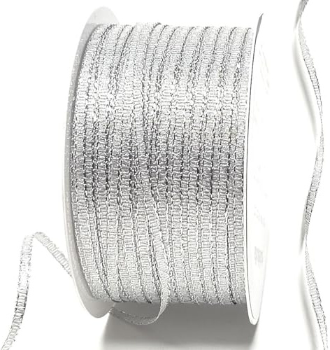 s.dekoda Brokatband 50m x 3mm Silber Schleifenband Dekoband Brokat Geschenkband