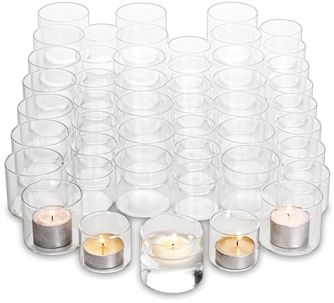 Hewory Teelichthalter Glas Teelichtgläser Votivkerzenhalter, 48er Set Windlicht Glas für Teelichter Schwimmkerzen Votivkerzen, Klar Kerzenhalter Glas für Hochzeitsdeko Tischdeko Geburtstag Wohnzimmer