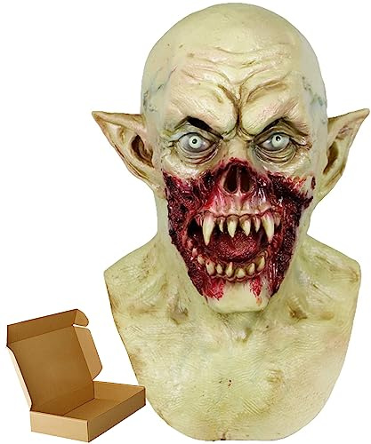molezu Latex Maske mit spitzen Ohren, Elf Vampir Kopfmaske für Erwachsene, Halloween Tiermaske, Horror Party und Karneval Kostüm Requisite