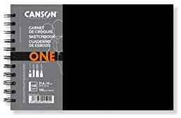 Canson One Art Book, Blocco da disegno, a grana fine, 100 gsm, Quaderno a spirale, copertina rigida, 21.6 x 14 cm, bianco, 98 fogli