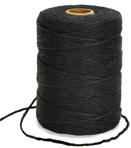 Anwyll 656Feet Black Twine String - 2MM Thick Natural Jute Twine String Heavy Duty Industrial Packing Materials String for Crafts Gardening Gift Wrapping Balloon Halloween Thanksgiving Christmas Decor