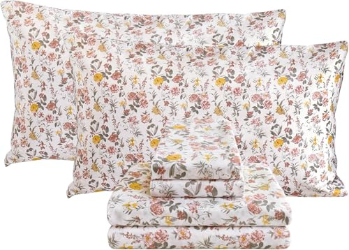 Viviland Parure de lit 4 pièces pour Grand lit à Motif Floral – Draps de lit en Microfibre brossée Douce et Respirante, sans Plis, Drap-Housse avec Poche Profonde de 38,1 cm pour Grand lit – Rose et