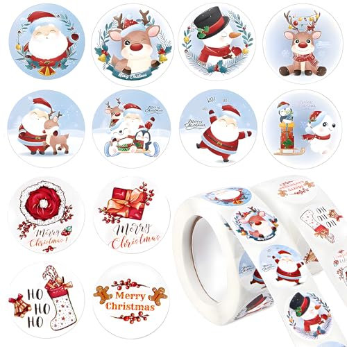 1000 Stück 2,5cm Weihnachtsaufkleber selbstklebend Weihnachtssticker Merry Christmas Sticker Aufkleber Geschenkaufkleber für Weihnachten Geschenk (16 Mustern)