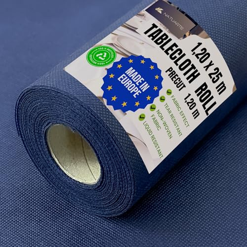 NATUARTE, bordsduk rulle, 1,20 m x 25 m, tygliknande fleece, engångsduk rulle, bordsduk för fest födelsedagsfest evenemang, färg mörkblå 1,20 x 25 m