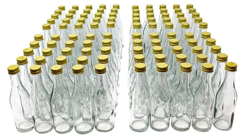 Aromhuset 100 botellas de cristal vacías de 50 ml con cuello de coñac, transparente y tapón de rosca verde claro, para rellenar con alcohol, licores, licores, especias y decoración